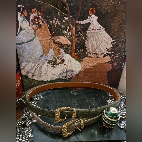 🐶 2 Karen Callan Beautiful Women Belts New! L,💝1 Green&1 Tan Leather Belts.🎁 - Picture 2 of 6